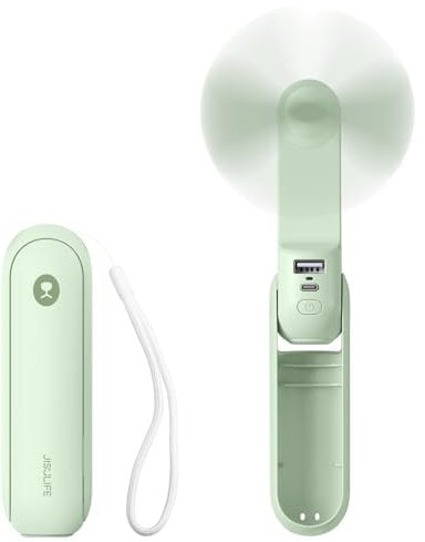 JISULIFE Ventilatore Portatile, Mini 3 In 1 con Batteria Ricaricabile, Ventilatore Tascabile Personale per Viaggi, Rsterni, Power Bank USB, Torcia Elettrica, Regali Ideali Essenziali - Verde