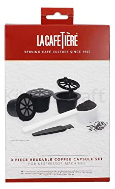 La Cafetière 3-Piece Reusable Coffee Capsule Set (Black, Compatible with Nespresso Machines)