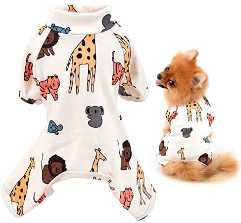 SMALLLEE_LUCKY_STORE Pet Clothes Cute Cartoon Puppy Cotton Pajamas Pjs for Small Medium Dogs Cats Pyjamas Indoor Jumpsuit Sleepwear Outfits for Yorkie Chihuahua