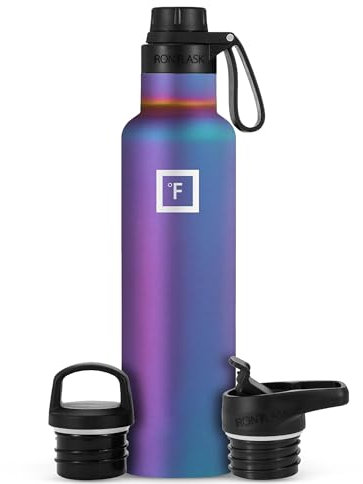 Insulated Water Bottle with Spout Lid Narrow - 710ml (3 Lids) - Cold 24hrs & Hot 12hrs Drinks - Double-Walled Stainless Steel Metal Leakproof Travel Sports Gym Camping & Hiking Hydration Flask