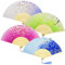 4 Stück Handfächer Seide Fächer Holz Fächer mit Quaste Fächer Groß Klein für Hochzeit Gäste Kinder Damen Mädchen Folding Hand Fan Asiatische Deko Tanz Wand Dekoration