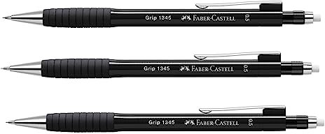 FABER-CASTELL 205023 - Druckbleistift Set GRIP 1345 black, 3 Stück, Härtegrad B, Minenstärke 0.5 mm, mit integriertem Radiergummi