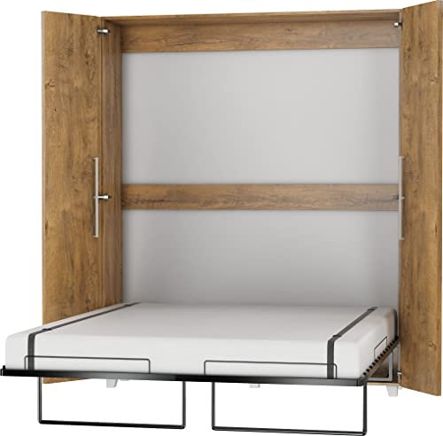BIM Furniture Wandbett Schrankbett Teddy 160x200 cm Bettschrank, Vertikal Wandklappbett, Schrank mit integriertem Klappbett, Funktionsbett inkl. Lattenrost (Burgunder Eiche)