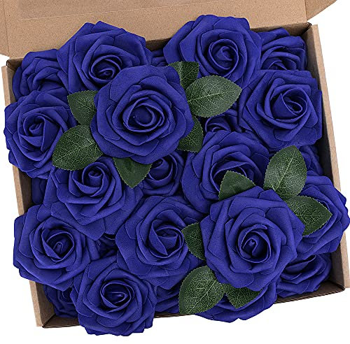 N&T NIETING Rose artificiali, 25 pezzi, fiori decorativi, finte rose con steli, per matrimoni, mazzi di fiori, spose, baby shower, feste, decorazione per la casa, blu scuro