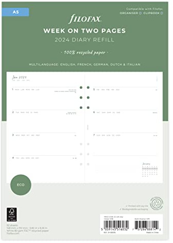 Filofax A5 Eco Week on Two Pages 2024 diary with tabs