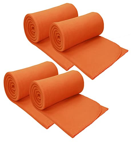 Betz 4 Stück Fleecedecke Kuscheldecke Wohndecke Größe 130 cm x 170 cm Farbe orange
