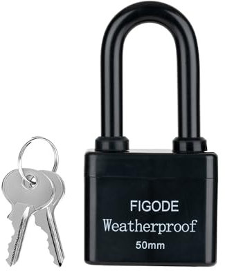 FIGODE® Candado impermeable para exteriores, cerradura de acero laminado resistente cubierta con llave, 5,6 cm de ancho y largo