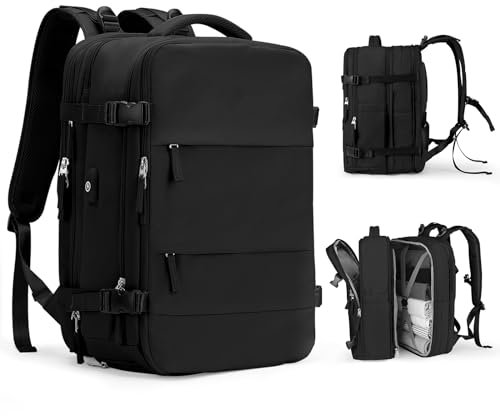 SZLX mochila impermeable de viaje para mujer, mochila de transporte/senderismo/deporte al aire libre, bolsa informal para escuela, computadora portátil, C1 -Negro(expansión)
