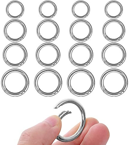 16 Stück Rund Karabiner 20/24/26/33mm O-Ring Kleine Karabinerhaken Silber Federspaltringe für Schlüsselanhänger Rucksack Anhänger