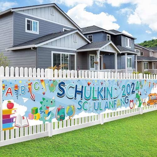 XINDY Schulkind 2025 Deko, Deko Einschulung Junge, Lange Größe Stoff Blau Dinosaurier Schulanfang Junge Deko Schulkind Banner Girlande Schulanfang Banner für Einschulung Deko Schuleinführung Deko