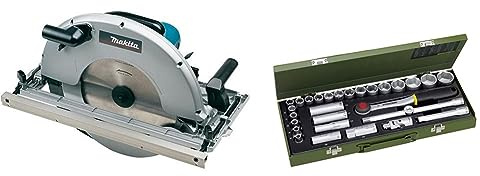 Makita 5143R Handkreissäge 2200 W, Schwarz, Blau & PROXXON Steckschlüsselsatz, Für die kraftvolle Mechanik mit 1/2-Umschaltratsche, 29-teiliges Werkzeug-Set mit Stahlkasten, 23000