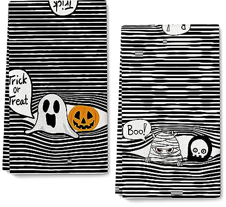 Cukemip Juego de 2 toallas de cocina de Halloween, decoración de cocina de Halloween, divertidas toallas de mano de Halloween, suaves y absorbentes, toallas de cocina espeluznantes, regalos de