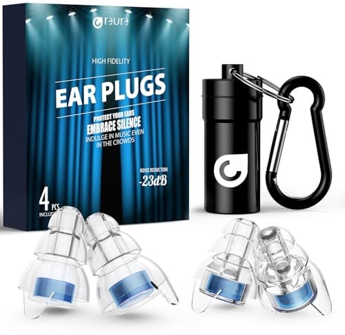 Reure High Fidelity Concert Ear Plugs, Noise Cancelling Silicone Ear Plugs 2 Pairs Great for Concerts Loud Music, Musicians, Motorcycles, Airplanes, Raves, Hearing Protection -23 dB