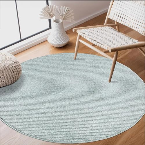 carpet city Teppich Wohnzimmer 200 cm Rund - Grün/Türkis - Kurzflor, 3D-Effekt, Glanzgarn - Gestreift/Streifen-Muster - Moderne Teppiche Schlafzimmer, Flur, Esszimmer