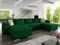ChillMe Green Velvet U-Shape Sofa Bed 'Oxford', Double Bed Sleeping Area - with Storage and FREE Assembly