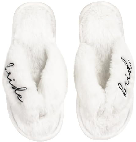 JUSTOTRY Bride to Be Hausschuhe,Weiß Team Bride Party Slippers für Jga Frauen Geschenk,Die“M”Größe Schuhe mit “BRIDE” Lettering für Junggesellenabschied Frauen Accessoires und Jga Deko