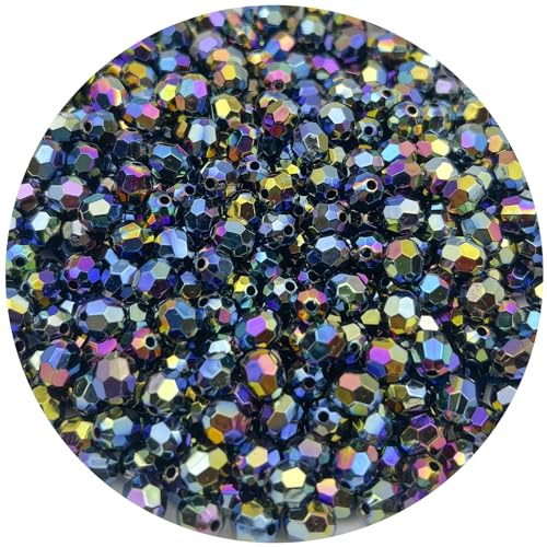 Mulutoo 1000 Pcs 6MM AB Color Crystal Acrylic Beads Round Faceted Crystal Plastic Bead Spacer Beads for Jewelry Making, Bracelets Necklaces Earrings Wind Chimes Suncatchers(406 - Black AB)