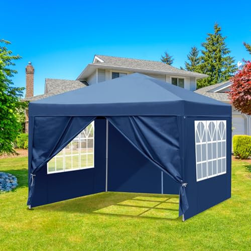 Bonnlo Pop Up Gazebo 3x3m with Sides, Folding Garden Event Shelter, Easy Setup Party Tent for Outdoor, Camping, BBQ (Blue)