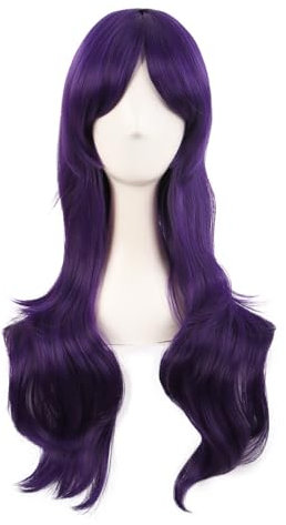 MapofBeauty 28 Pouces/70 cm Side Frange Naturel Volume Longue Bouclé Cosplay Perruques (Sombre Violet)