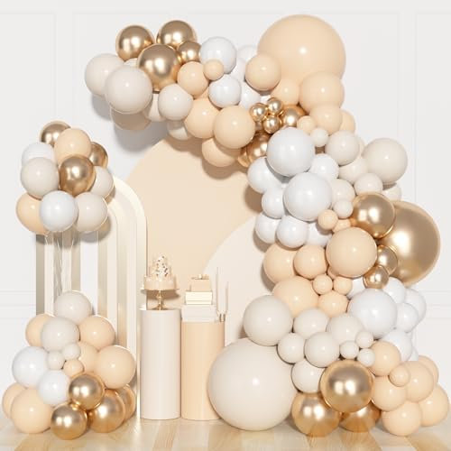 Luftballons Beige, 150 Stück Luftballon Girlande Set, 18 Zoll Luftballons Weiß und Gold, Sicher und Langlebig, für Engagement, Luftballon Hochzeit, Baby-Taufe, Deko Geburtstag