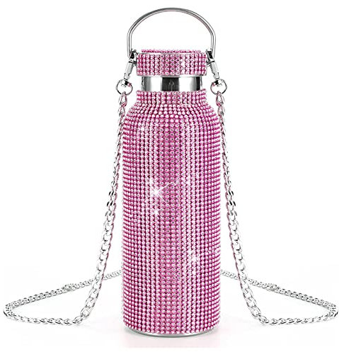 Fiorky 350 ml/500 ml/750 ml Diamant-Thermosflasche mit Kette, Diamant-Isolierflasche, funkelnde Glitzer-Thermosflaschen for Frauen, nachfüllbare hochwertige Isolierflasche aus Edelstahl