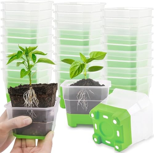 KAHEIGN 24Pcs Anzuchttöpfe Transparente Blumentöpfe mit Silikonboden, Pflanztöpfe Ø10cm Anzuchttopf rund Blumentöpfe mit Abflusslöchern für Sukkulenten, Samen, Setzlinge
