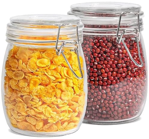 Keyoung 2 Stück 750ml Einmachgläser mit Bügelverschluss, Bügelgläser, Vorratsgläser mit Deckel Luftdicht für Küche, Tee, Nudeln, Zucker, Bohnen, Kekse Gläser mit Bügelverschluss