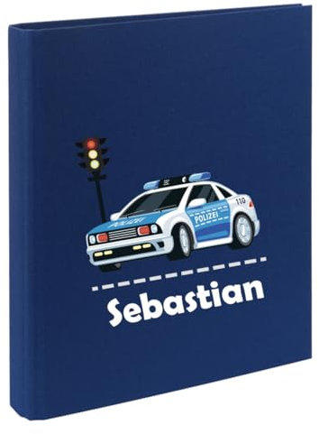 minimutz Zeugnismappe Kinder mit Name personalisiert - Dokumentenmappe Polizei für Mädchen Jungen - Zeugnisordner Leinen zum Einsortieren (navy)