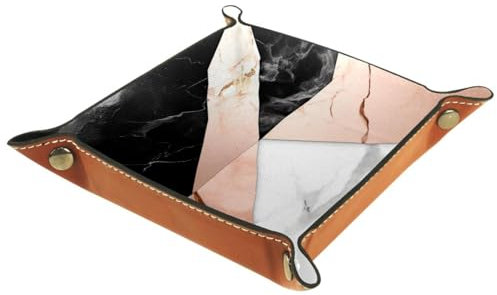YTYVAGT Valet Tray Aufbewahrungsbox,Schreibtischablage,Schmuck,Schlüsselablage,Organizer,5.7x1.18 in,Schwarz-weißer Roségold-Marmor