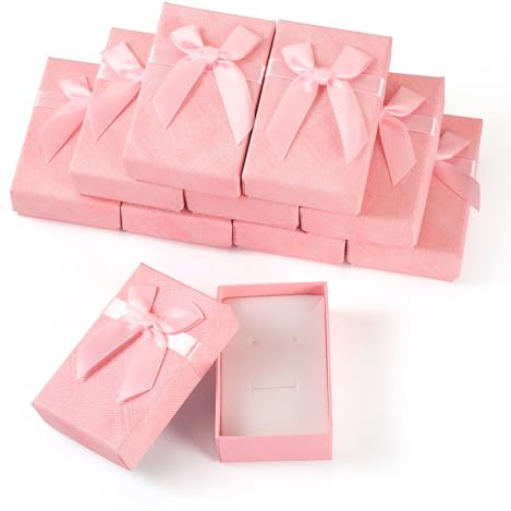Boutigem 10 Pezzi Scatole Regalo Gioielli Rosa Con Fiocco Piccolo Rettangolare Scatole Regalo Gioielli 8,4x5,4x4,9cm Per Confezione Gioielli Collana Orecchino