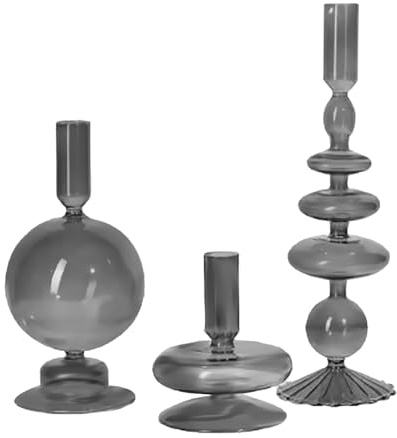 DULRLLY 3 Pièces Bougeoirs en Verre Bougeoirs Modernes pour Pièce Maîtresse de Table Bougeoir Vintage pour Bougeoirs Coniques Bougeoirs Coniques au Design Ondulé Clair pour Fête de Mariage(Gris)