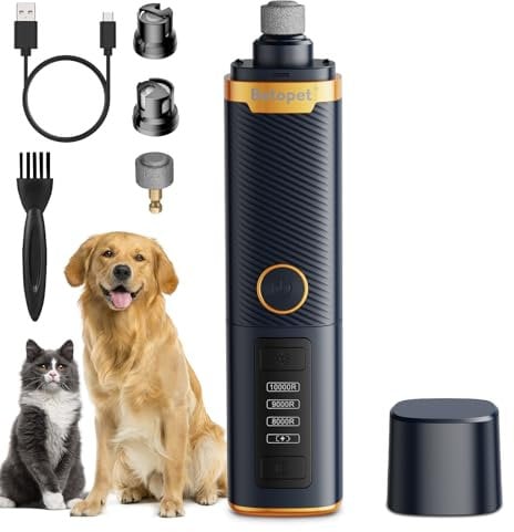 BETOPET Lime pour Chien avec 2 lumières LED - Puissant Coupe Ongle Chien Electrique à 3 Vitesses pour Animaux de Compagnie Outil de meulage Silencieux pour Petits, Moyens et Grands Chiens Chats
