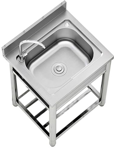 guoyjmm Freistehende Spülbecken Küche Edelstahl spültisch Edelstahl 1 Becken outdoorküche waschbecken,Multifunktionsspülbecken mit Warm Kaltwasserhahn Ablassvorrichtung,55 * 50 * 80cm