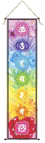 CoolChange Rollbild mit buddhistischen Chakren | Yoga Kakemono aus Stoff | Meditations Poster | 135x35cm | Inkl. Haken