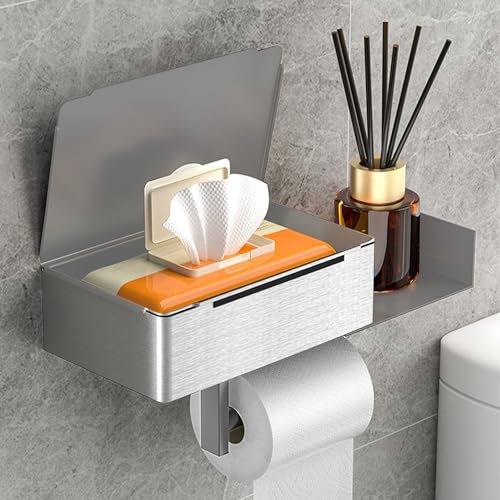 Toilettenpapierhalter Edelstahl, Rollenhalter Selbstklebend Oder Bohren, WC Klopapierhalter für Toilette Badezimmer Küche (Silber, Stil B)