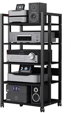 WDJBPSH audio rack hifi regal Groß Stereoschrank-Rack mit Rädern, 4/5-stufig Gaming Audiogeräte Veranstalter für CD/DVD-Player, Receiver, Drucker Anzeige, Einfache Montage(5-tier)