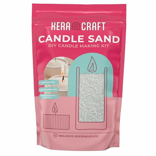KERACRAFT Kerzensand Set weiß 1kg – Kerzensand mit Docht - Candle Pearls für DIY Kerzen