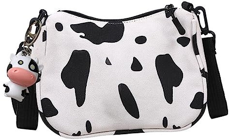 Yardenfun Adorable Canvas Crossbody Bag Im Japanischen Stil Praktische Umhängetasche Mit Reißverschluss Leicht Und Tragbar Für Shopping Und Kuhmuster Mit