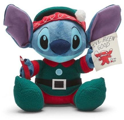 Disney Store Official, Lilo y Stitch, Stitch, Peluche Mediano Navidad, 35 cm/14 '', Adorable Peluche de Alien con Traje de Elfo navideño de Papá Noel, Apto para Todas Las Edades