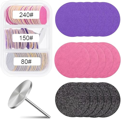 80pcs Sanding Paper Discs with Metal Nail Drill Bit 25mm Foot Drill Replacement Sanding Discs #80#150#240 Grits for Nail Drill Bit, PedicureTools, Foot Files Remover Dead Skin