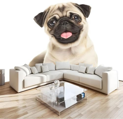 Haustier Fototapete Vlies Tier Mops 3D Wandbild, Uv-Beständig & Schadstofffrei, Modernes Wanddeko, Für Wohnzimmer, Schlafzimmer, Kinderzimmer - Leicht Zu Installieren B200 X H140 Cm