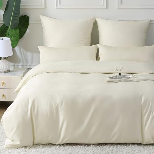 MILDLY Satin Bettwäsche 135x200 4 Teilig Baumwolle,100% Langstapelige Baumwolle Seidig Luxus Bettzeug,ÖkoTex Zertifiziert & für Allergiker Geeignet,2 Bettbezug 135x200 & 2 Kissenbezug 80x80,Beige