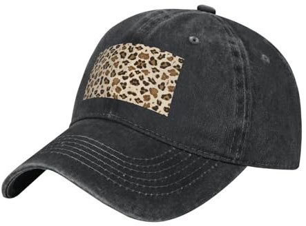 Baseballkappe mit Leopardenmuster für Erwachsene, aus gewaschenem Denim, Papa-Cap, normale Kappe, Laufen, Training, tägliche Baseballkappe, Schwarz , Einheitsgröße