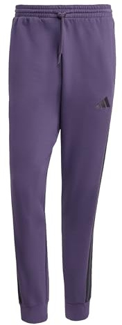 adidas Uomo Essential Three Stripes Fleece Pant, Aurora Plum/Black, L