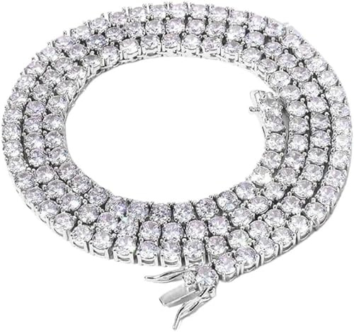 WAHZAUS Tennis-Halskette für Damen und Herren, 3 - 6 mm, weißvergoldet, 18 Karat Weißgold, Zirkonia, Kunstdiamant-Halskette, Tennis-Halskette, Rundschliff, Edelsteine, Tennis-Halskette, 5MM,