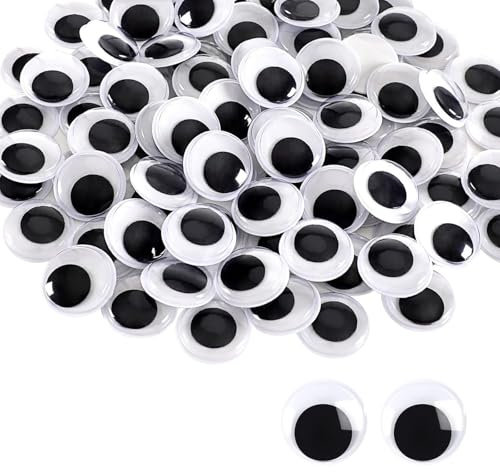 ASFWAGQ Selbstklebende Wackelaugen 100 Stück 20mm Schwarz Wackelaugen Selbstklebend Groß Schwarz Weiße Augen Kunststoff Kulleraugen Selbstklebend für DIY Handwerk Dekoration Scrapbooking (20mm)