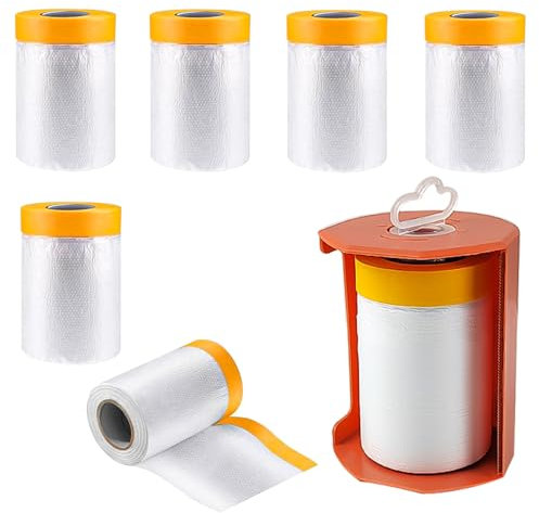 6 Pièces 10 cm Ruban de Masquage Peinture, Robuste et Facile à Utiliser, Ruban de Masquage, avec Coupe-Film de Protection Orange, Scotch Masquage, pour Peinture en Aérosol de Voiture (1)