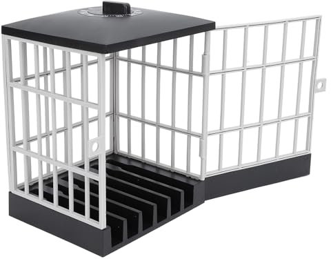 Phone Cage with Lock Key, Cell Phone Jail Lock Box, Phone Addict, Funny Novelty Gadget 15x19x13cm (Black and Grey)