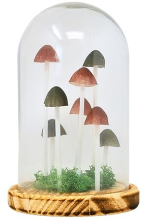 UNIQUE HOME LIVING Table Lamp, LED Mushroom Glass Dome Bedside Lamp, Night Light with Wooden Base, Home Bedroom Lighting, Battery Operated Lamp - 22.5cm