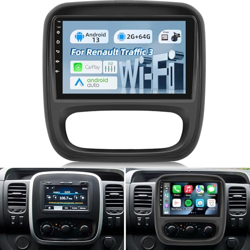 2+64G Autoradio für Renault Traffic 3 2014-2021 / Opel Vivaro B 2014-2018 - Kabelloses Carplay & Android Auto - 9 Zoll Android 13 Radio - WiFi EQ GPS Mirror Link FM RDS + AHD Rückfahrkamera